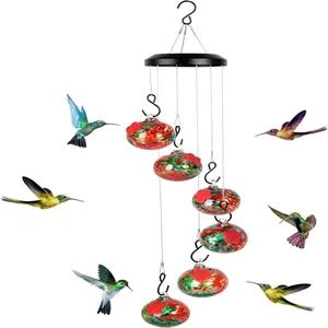 悬挂式蜂鸟喂食器，带花形喂食器6个喂食器球室外喂食器，用于花园庭院露台