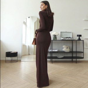 Tricot longue robe à manches longues femmes tenue décontractée fendue élégante dames fête Vestidos - Product Image 2