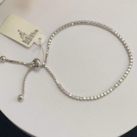 Bracelet ajustable minimaliste en argent 925 avec zircon rond de style tennis pour femme, bijoux de mode pour les anniversaires