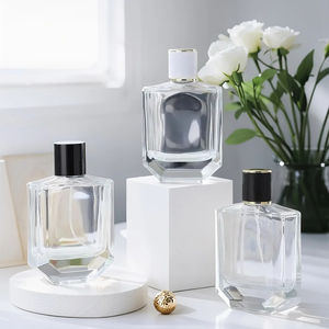 Botella de Perfume de Vidrio Transparente de Alta Calidad de 100 ml, Diseño Cuadrado Único y Plano, con Tapa, para Hombre y Mujer - Product Image 2