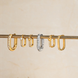 U-Shaped Huggie Earrings With Rhinestones Stainless Steel Channel Setting Everyday Wear Women's Jewelry - Product Image 2