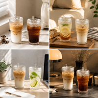Gobelets en verre borosilicate transparent rayé de 20 oz pour café glacé, eau, lait et jus, avec couvercle et paille – Vente en gros