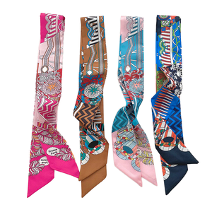 新しいレトロな高級デザインスカーフバッグハンドルヘアデコレーションカスタムシルクスカーフ幾何学的プリントロングリボンシルクスカーフ女性用 - Product Image 2