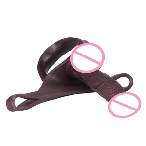 FAAK Silicone Hollow Penis Sleeve Thong Black Color Cock Extender Wearable <b>Dildos</b> Pants Mens Cock Enlarger Adult Pegging Toys - Product Image 5