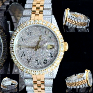 Iced Diamond Bling <b>Watches</b> for <b>Men</b> Women 38mm Dial Glass Crystal Stainless Steel Case Quartz Movement Sport Band - Product Image 1