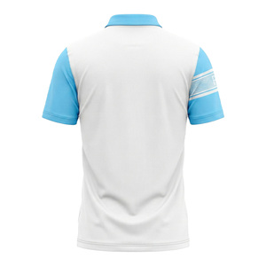 Men's Short Sleeve Polo Shirt White Blue Color Blocked Knitted Polyester Breathable Casual Sportswear with Logo on Left Sleeve - Product Image 2