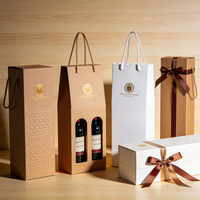 Boîte à vin en carton ondulé kraft écologique en matériaux recyclés avec poignée, doublure en éponge et séparateur à fenêtre pour emballage cadeau haut de gamme