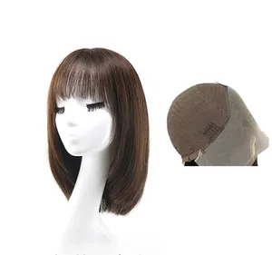 High Quality Bouffant Lifelike Long Straight Forehead Full Lace Human Hair Wigs With Air Bangs