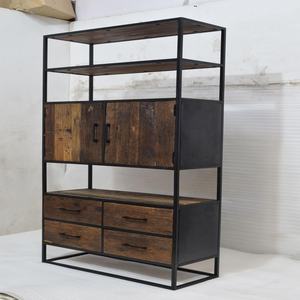 Mueble de Almacenamiento Extensible de Madera Maciza de Estilo Industrial Vintage con Estructura Metálica para el Hogar, Oficina, Sala de Estar o Villa - Product Image 1