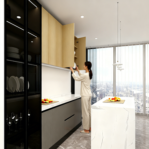 Système d'armoires de cuisine sur mesure avec des matériaux de qualité supérieure, <span class=keywords><strong>action</strong></span> de <span class=keywords><strong>tiroir</strong></span> fluide, disposition modulaire et style élégant en <span class=keywords><strong>bois</strong></span> grainé - Product Image 2
