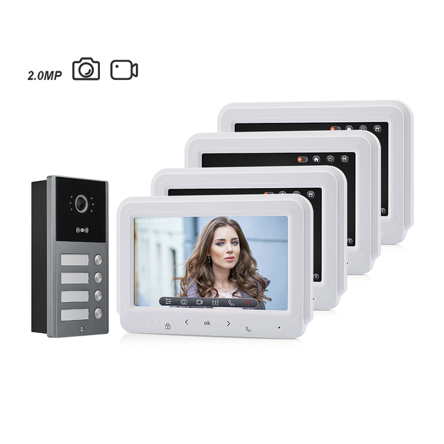 7 Inch IPS LCD Touch Key Monitor 12-Button Video Door Phone for Multi-Apartments Supports 2 Locks with Photo & Video Memory