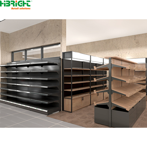 Étagère gondole en acier et bois Highbright avec panneau arrière imitation bois pour présentation en magasin et supermarché - Product Image 2