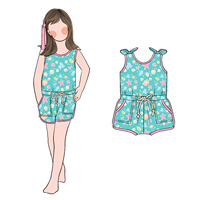 Combinaison Short pour Filles Little Glow Kid, Style Mignon, Personnalisable, en Fibre de Protéine de Lait, Été, 2 Poches Latérales, Cordon de Serrage à la Taille, Vente en Gros