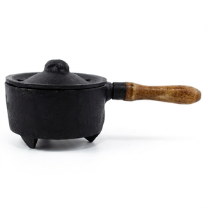 Nuevo Caldero de Hierro Fundido Duradero para Todas las Estaciones con Tapa y Asa de Madera de 2.5 Pulgadas para Rituales Ortodoxos de Ahumado, Pooja, Wicca y Uso Manual - Product Image 1