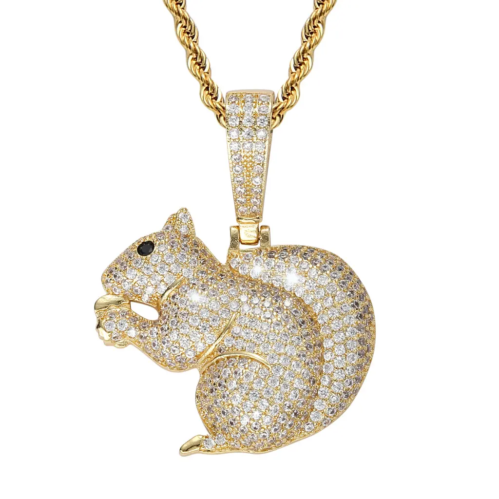 Best Selling Hip Hop Jewelry Anime Squirrel Cute Pendant Copper Iced Out Diamond Gold Plated Pendant Necklace