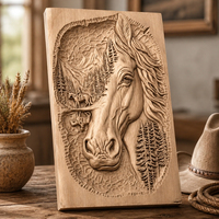 Plaque murale en bois sculptée à la main Tête de cheval, Art mural en relief style Western Montagne Forêt, Décoration de cabane et de maison, Cadeau