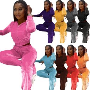Ensemble de survêtement en velours pour femme, collection automne 2024 : veste courte à capuche avec poches zippées et pantalon de <span class=keywords><strong>jogging</strong></span> en velours, ensemble deux pièces - Product Image 3
