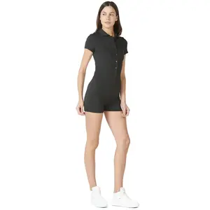 Combinaison respirante à boutons avec rehausseur de fesses réglable, manches courtes, col rond, vêtements de sport en polyester et élasthanne pour femmes - Product Image 3