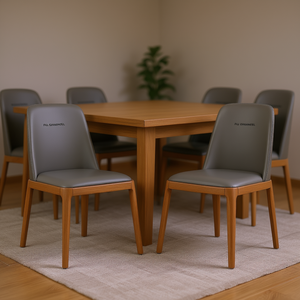 Silla de comedor moderna de cuero sintético gris con patas de madera, tapizada con estructura de madera maciza para muebles de comedor en el hogar. - Product Image 2