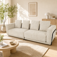 Luxuriöses Minimalistisches Quadratisches Stoff-Ecksofa Ausziehbar Modulares Sofa Schwarzer Metallrahmen Flaches Profil Moderne Heim- und Villenmöbel