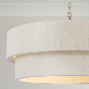 Stile francese 30 pollici <span class=keywords><strong>bianco</strong></span> <span class=keywords><strong>paralume</strong></span> di illuminazione a sospensione in tessuto rurale <span class=keywords><strong>lampadario</strong></span> appeso <span class=keywords><strong>lampadario</strong></span> per ristorante - Product Image 3