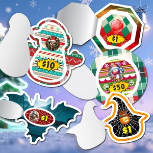 Billets de jeu à gratter en gros, personnalisés, thème Joyeuses Fêtes, sécurisés, avec impression de conception gratuite - Product Image 1