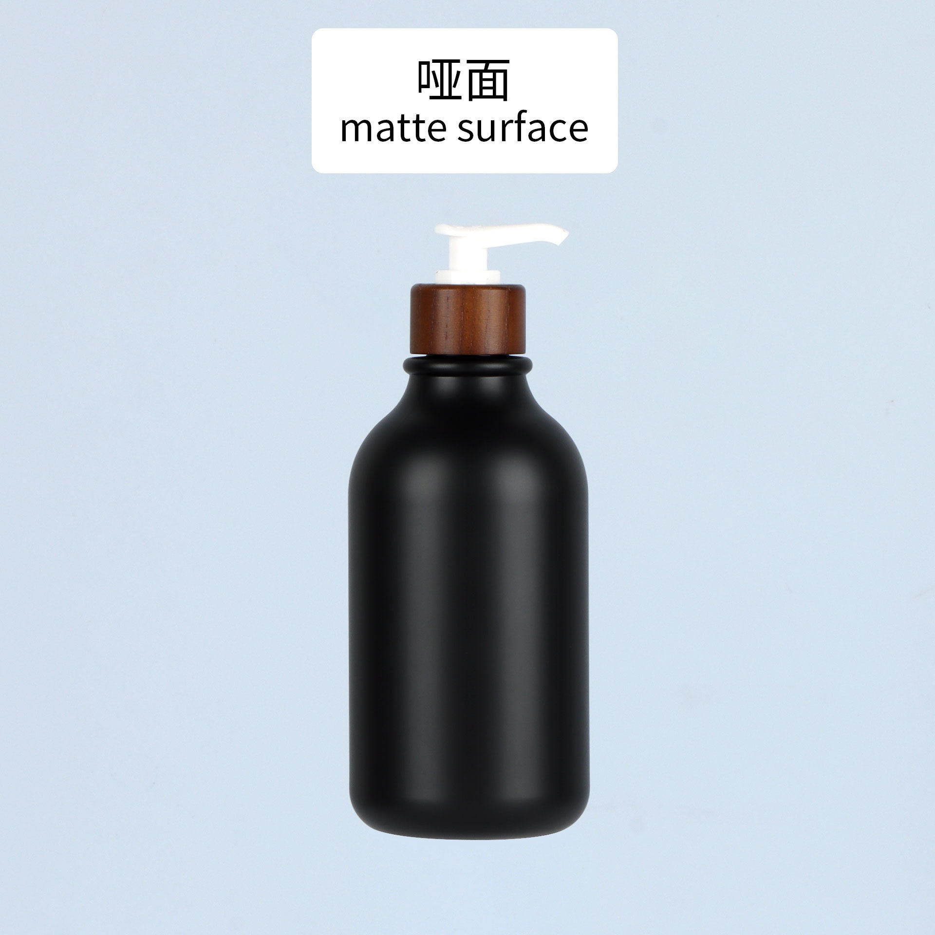 Flacon noir mat, noyer, pompe blanche en bois de cire