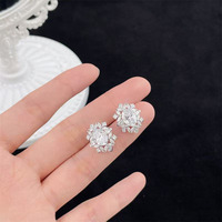 Boucles d'oreilles clous en platine Pt950 avec diamants de laboratoire en forme de grappe étoilée, pavé de mêles, brillantes et tendance, pour femme, bijoux fins