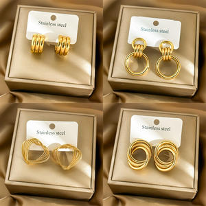 EH179 Exaggerated Luxury <strong>Stud</strong> <strong>Earrings</strong> for Women Round Hollow Geometric Oval Design Stainless Steel <strong>Earrings</strong> Gold Plated - Product Image 4