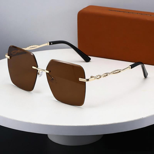 Lunettes de soleil pour femmes, sans monture, carrées, lunettes de soleil 2026, nouveau <span class=keywords><strong>dégradé</strong></span> brun, verres taillés, lunettes de soleil pour femmes, lunettes en alliage, marque de créateur - Product Image 4