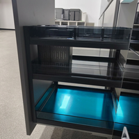 Organisateur coulissant multifonctionnel en verre pour meuble bas, panier de rangement à trois niveaux avec fermeture amortie