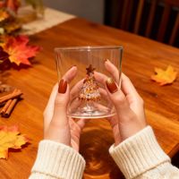 Gobelet en verre à paroi simple, motif arbre de Noël 3D, réutilisable, pour café, jus, compatible lave-vaisselle et micro-ondes, idéal comme cadeau