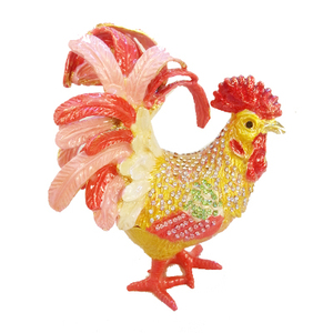 Kotak Perhiasan Ayam Jantan Bejeweled Kristal Ornamen, Kotak Perhiasan Dicat Tangan, Pemegang Display Cincin Koleksi Berengsel - Product Image 5
