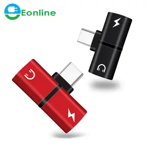 EONLINE adaptor pengisi daya audio, konverter adaptor pemisah ponsel 3D 2 dalam 1 untuk Headphone