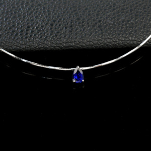 Collar de plata 925 con colgante de zafiro en forma de pera, cadena minimalista para clavícula. - Product Image 5