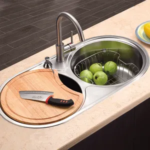 欧式水槽双碗压制厨房水槽圆形不锈钢水槽