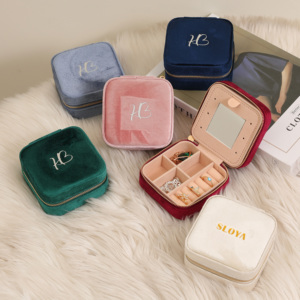Custom Logo Travel Portable Square <b>Storage</b> Jewelry Zipper Box Velvet Jewelry <b>Storage</b> Packaging Box with Mirror Wedding Favor - Product Image 1
