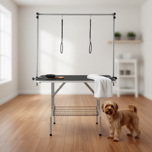 Station de toilettage pliable pour animaux de compagnie, 46 pouces, double bras, acier inoxydable, table de toilettage pour chiens de petite et moyenne taille avec boucles et support - Product Image 2