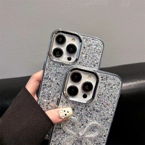 <span class=keywords><strong>IPhone</strong></span> 16 15 Pro Maxメッキカメラフレームシェルモバイルカバー女の子のための高级グリッターボウノットハートラインストーン電話ケース - Product Image 4