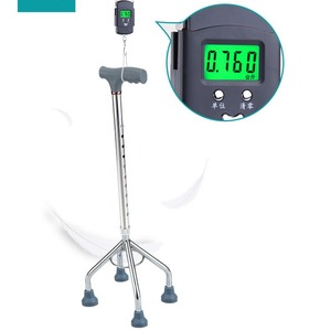 Bâton de marche télescopique à quatre pieds, réglable en hauteur, antidérapant, support stable pour personnes âgées, couleur argent - Product Image 1