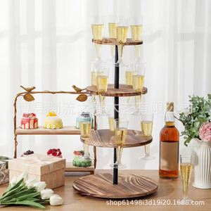 Wooden Multi-Tier Rotating Champagne Tower Cocktail <b>Tree</b> <b>Stand</b> Party Wedding Wine Glass Rack Wooden Rotating Display <b>Stand</b> - Product Image 4
