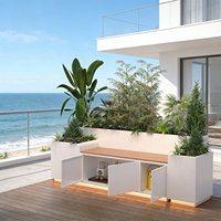 Kotak Penanam dengan Bangku, Penanam dengan Penyimpanan, Penanam Khusus, Penanam Taman Modern untuk Patio, Tempat Tanam Taman Logam Mewah, Custom