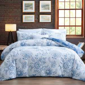Juego de Funda Nórdica Moderna de Tres Piezas, Estampado Floral Digital en Blanco y Azul, 100% Poliéster, Ecológico, Transpirable y Duradero, Ropa de Cama para el Hogar - Product Image 2