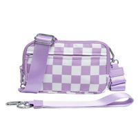 Tas dompet kotak-kotak baru, tas pinggang pemegang kartu, tas selempang bisa disesuaikan, dompet gelang kotak-kotak