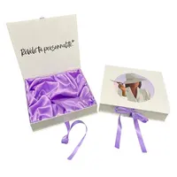 Embalaje con impresión de logotipo personalizado, recuerdo de boda, caja de regalo con forma de libro magnético, sombrero de mujer con decoración de cinta