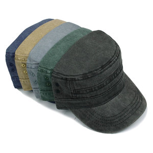 High Quality Washed Cotton Olive Camo Green Unique <strong>Design</strong> Vintage Distressed Tactical <strong>Flat</strong> Top Hat Cadet <strong>Cap</strong> for Man - Product Image 2