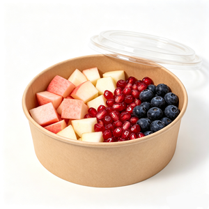 Bol à fruits rond jetable en papier kraft biodégradable avec couvercle pour le camping, les plats à emporter, les salades et les desserts - Product Image 1