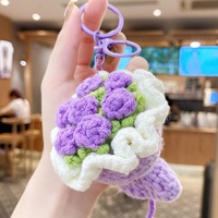 Porte-clés mini rose en peluche douce au crochet - Ornement tricoté fait main
