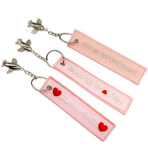 Grosir gantungan kunci Promosi laveros kain kustom Label logo bordir cincin Jet dikepang Label gantungan kunci bordir Jet Tag - Product Image 5