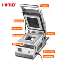 Machine de scellage à rouleaux de film Horus 480 boîtes/h pour barquettes, boîtes et bols personnalisés, pour la restauration rapide, la viande, les fruits et les boissons
